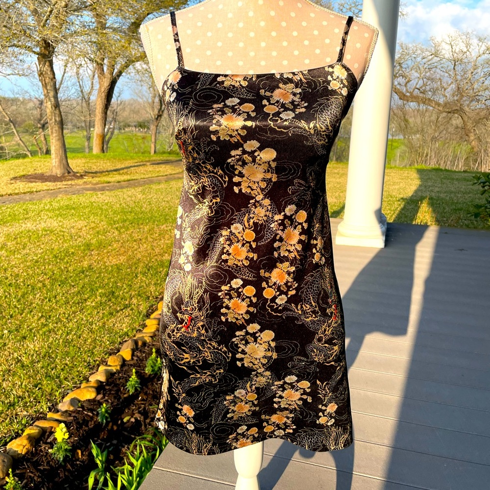 Urban Outfitters Dragon Print Sateen Twill Fitted Mini Dress - Size Small / P